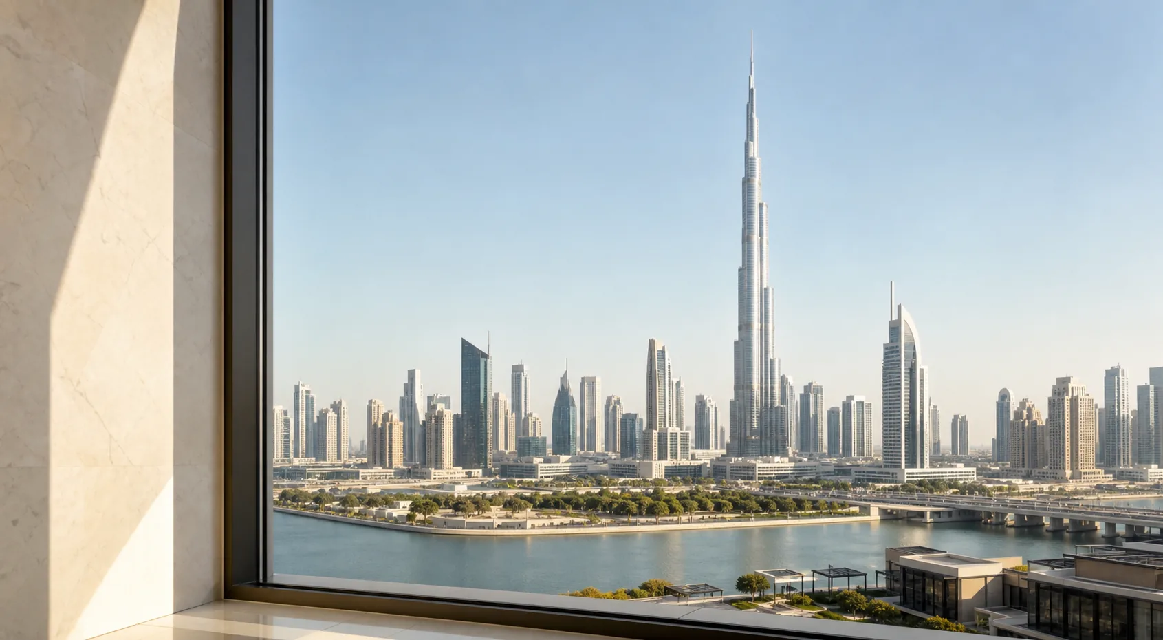 Dubai skyline in warm natural light